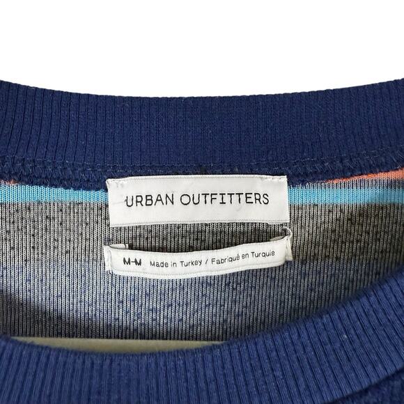 Urban Outfitters Sweatshirt Womens Medium Blue Velour Retro Stripe Boxy - Picture 4 of 8